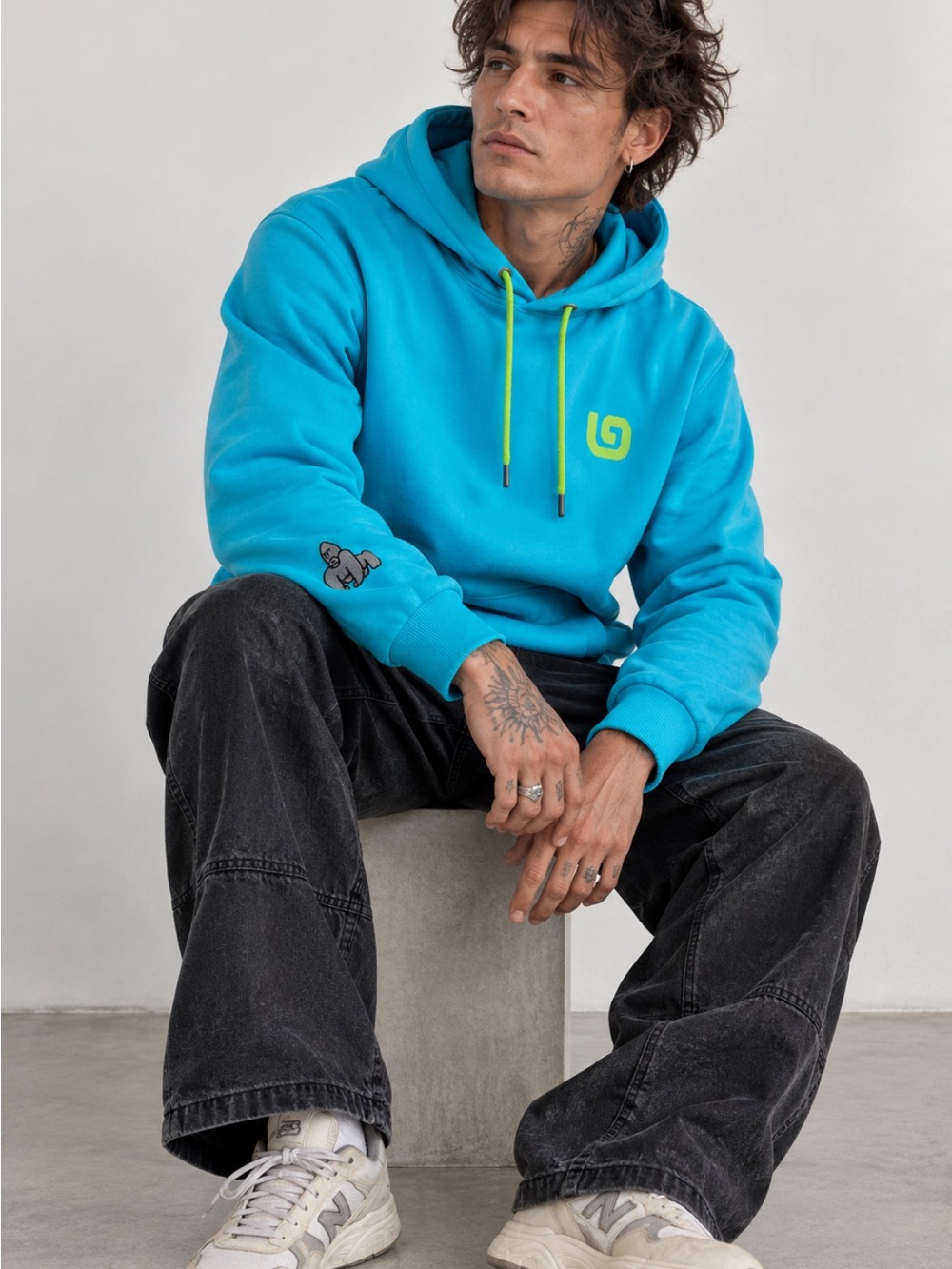 NWT That Gorilla Brand Rare Teal Hoodie Neon Drawstrings Streetwear L